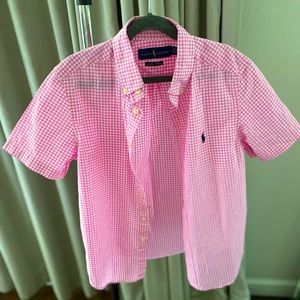 Ralph Lauren Boys Size M 10-12 short sleeve pink button down